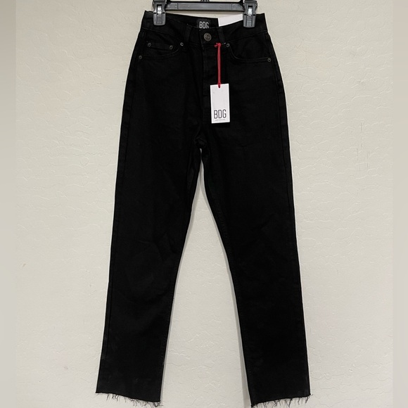 BDG Dillon high rise slim straight black denim ankle raw hem jeans size 24 - Picture 2 of 8